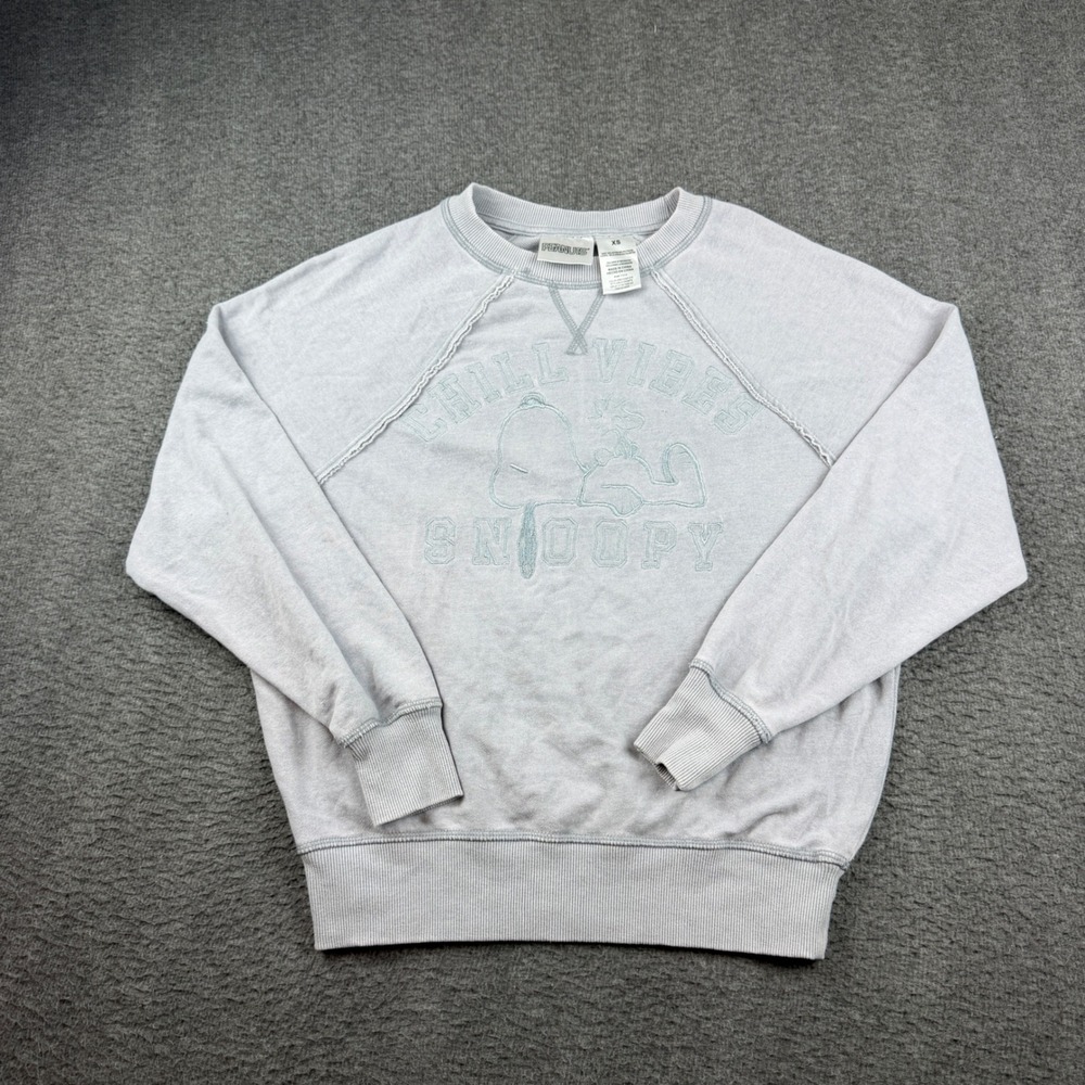 Peanuts Sweatshirt Women's XS Grey Chill Vibes Snoopy Woodstock Raglan LS12406FS